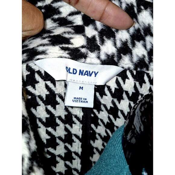 Old Navy Womens Coat M Black White Houndstooth Academia Preppy Classic Cozy - Picture 2 of 7